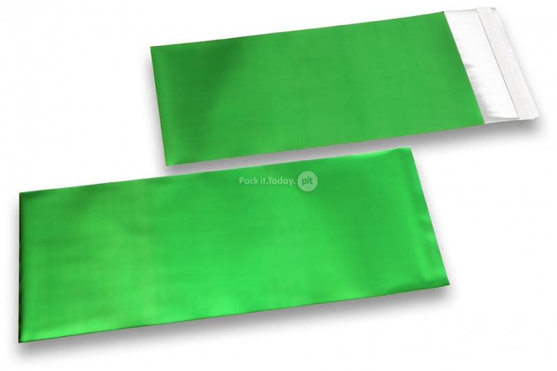 Gröna färgade foliekuvert i matt metall - 110 x 220 mm