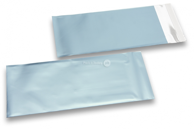 Isblåa färgade foliekuvert i matt metall - 110 x 220 mm