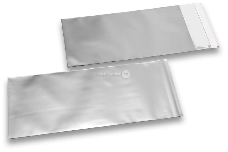 Silver färgade foliekuvert i matt metall - 110 x 220 mm