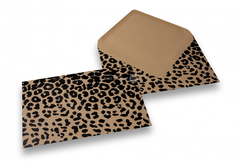 Kuvert med djurtryck - Brunt kraftpapper, svart, leopardtryck