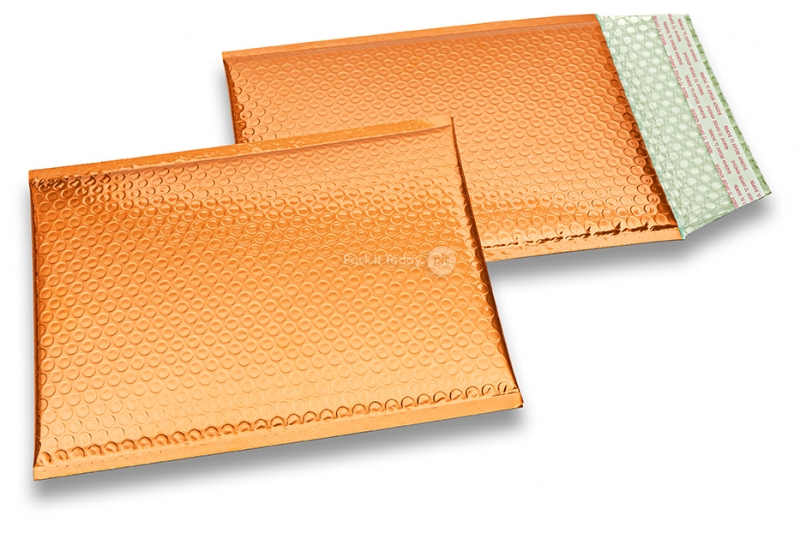 Eko bubbelpåsar i metalliska färger - orange 180 x 250 mm