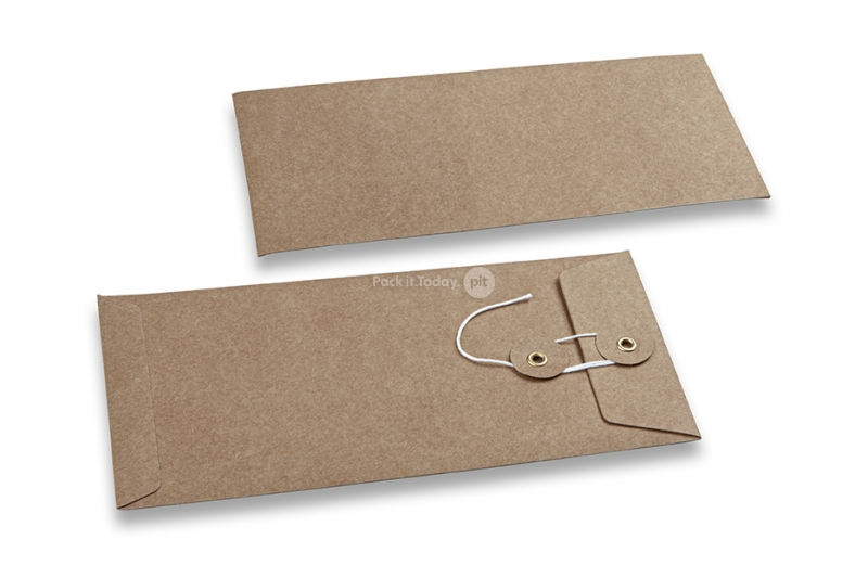 Kuvert med sträng och bricka - 110 x 220 mm, brunt kraftpapper
