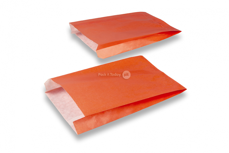 Färgad planpåse i papper - orange, 150 x 210 x 40 mm