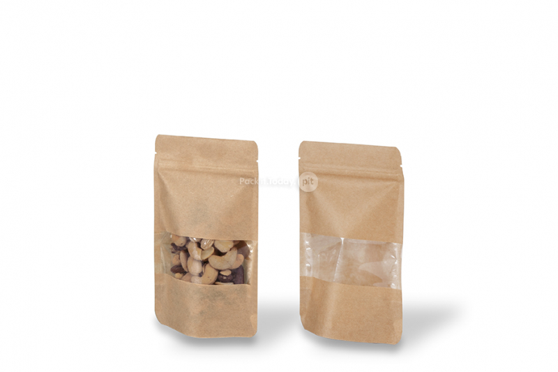 Zippåsar av kraftpapper med fönster - brun, 110 x 185 x 70 mm, 250 ml