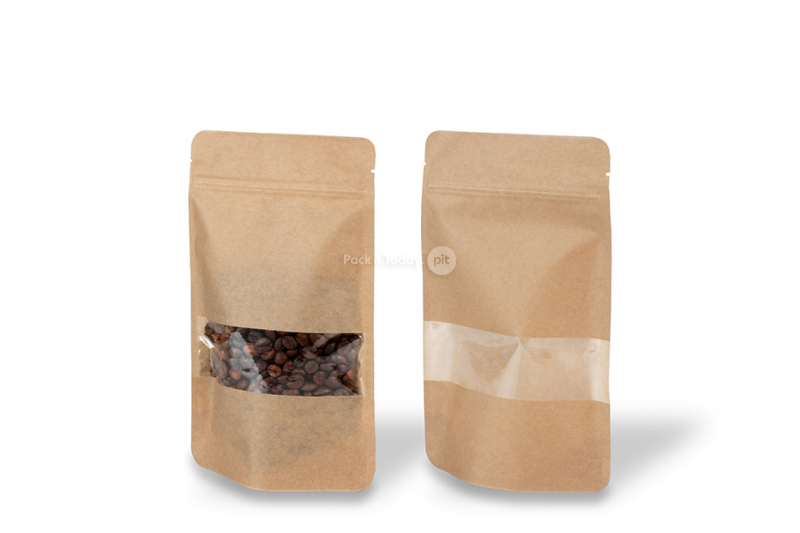 Zippåsar av kraftpapper med fönster - brun, 130 x 225 x 70 mm, 500 ml
