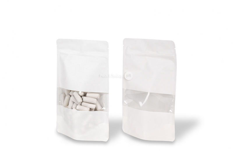 Zippåsar av kraftpapper med fönster - vit, 130 x 225 x 70 mm, 500 ml
