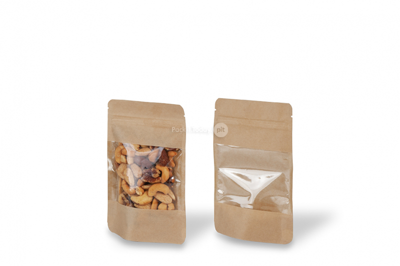 Zippåsar av kraftpapper med stort fönster - 110 x 185 x 70 mm, 250 ml