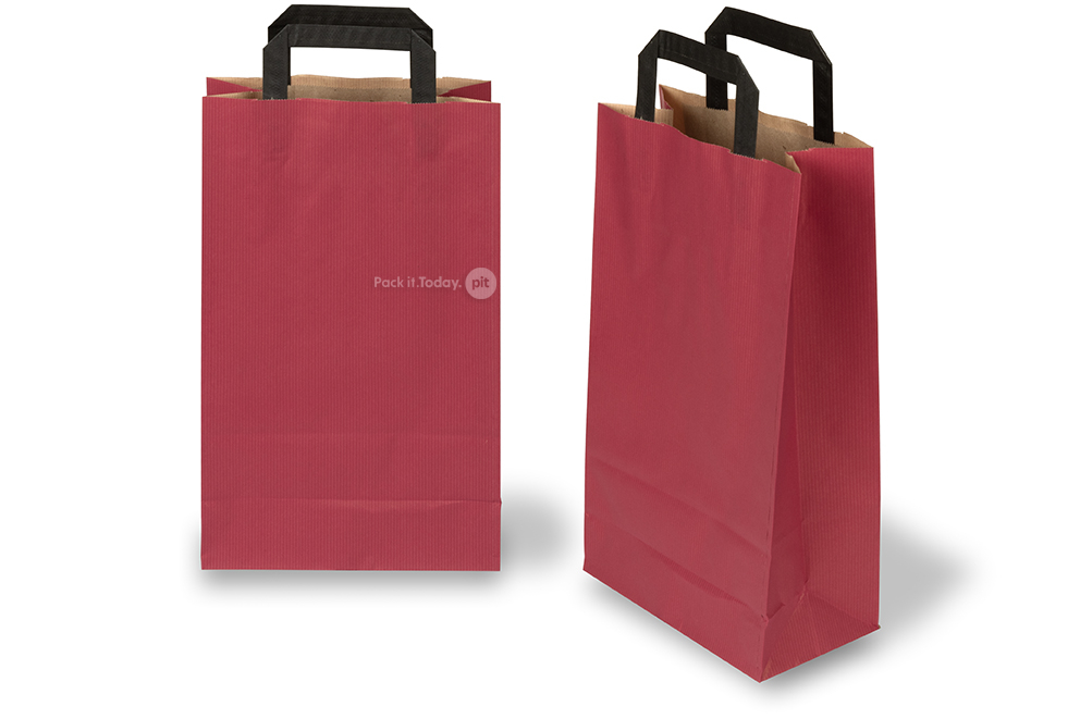 Papperspåsar med platta handtag - röda, 220 x 105 x 360 mm