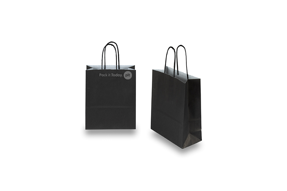 Papperspåsar med snurrade handtag - svart, 180 x 80 x 220 mm, 90 gr