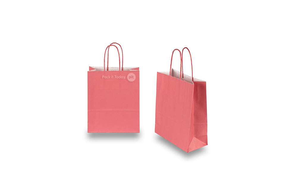 Papperspåsar med snurrade handtag - sammetsröd, 180 x 80 x 220 mm, 90 gr