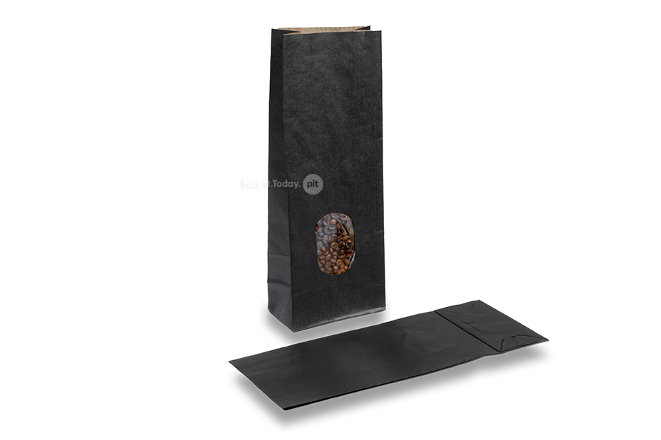 Papperspåsar  med stadig botten svart - 105 x 65 x 298 mm med fönster, 500 ml