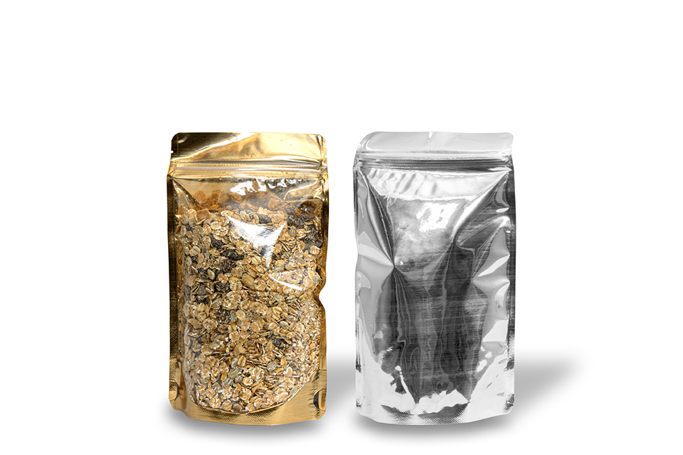 Ståpåsar metalliska transparenta - guldfärgad metallisk, 130 x 225 x 70 mm - 500 ml