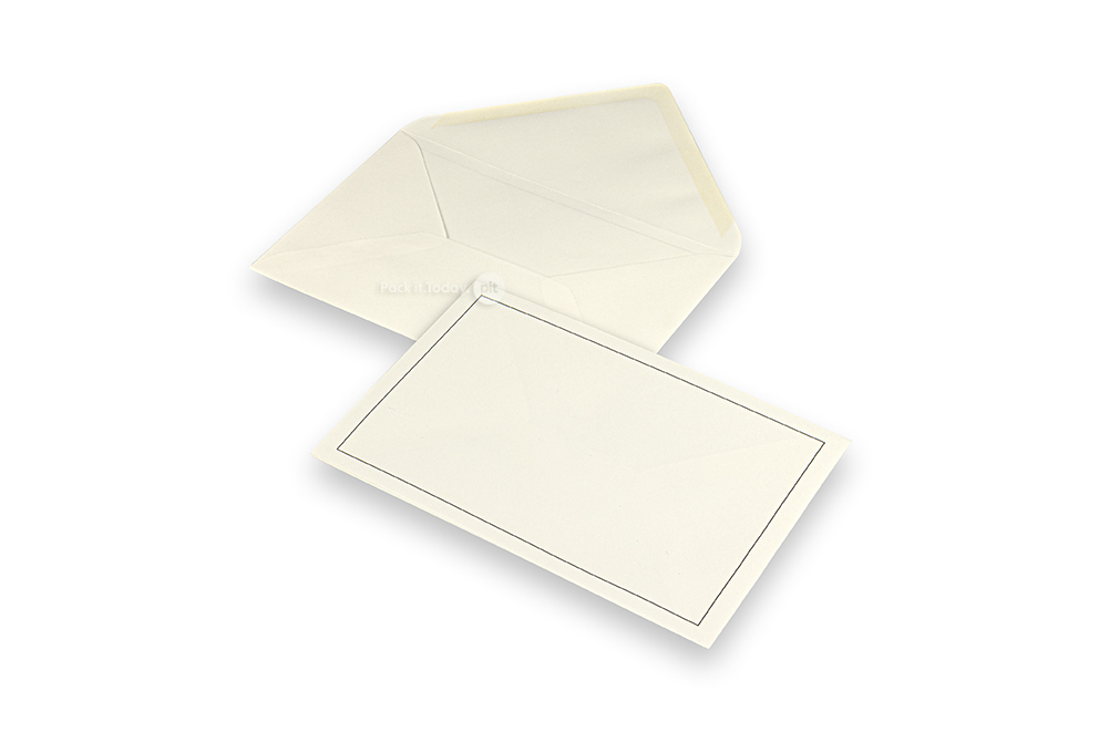 Kuvert till begravningskort - Krämfärgade + enkel ram, 120 x 185 mm